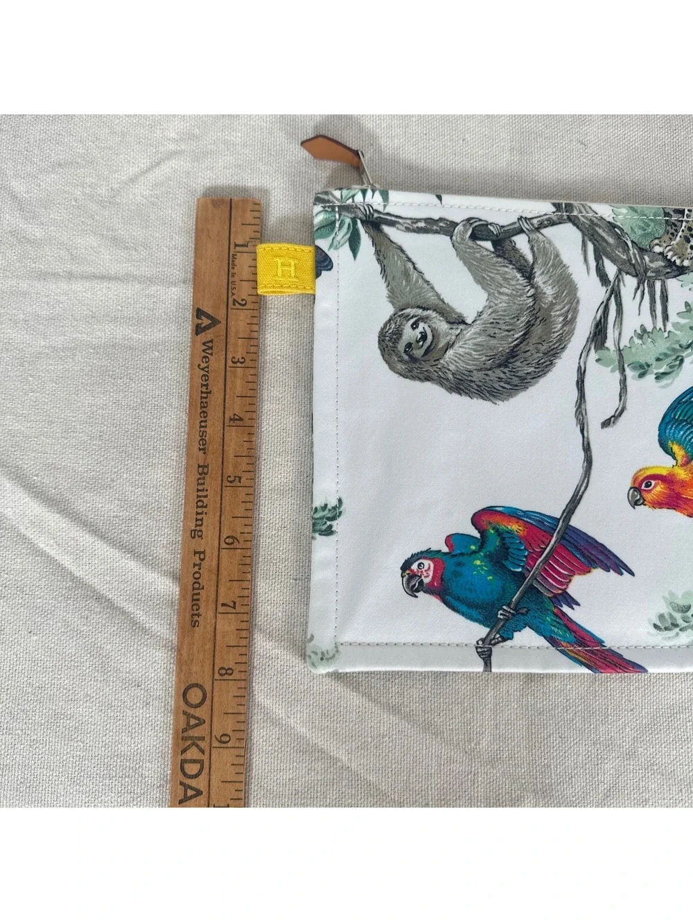 Hermes Paris Cotton Zip Pouch Tropical Jungle Print Sloth